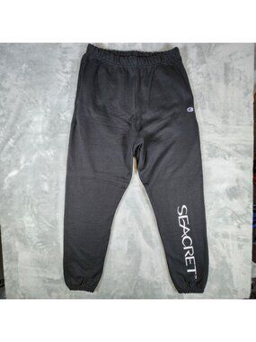 Champion Reverse Weave Sweatpants Large Black Seacret Fleece Jogger Lounge Cozy
